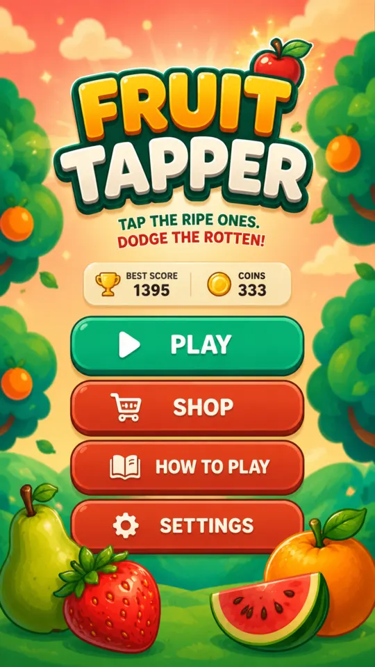 Main menu with Play, Shop, How to play and Settings
